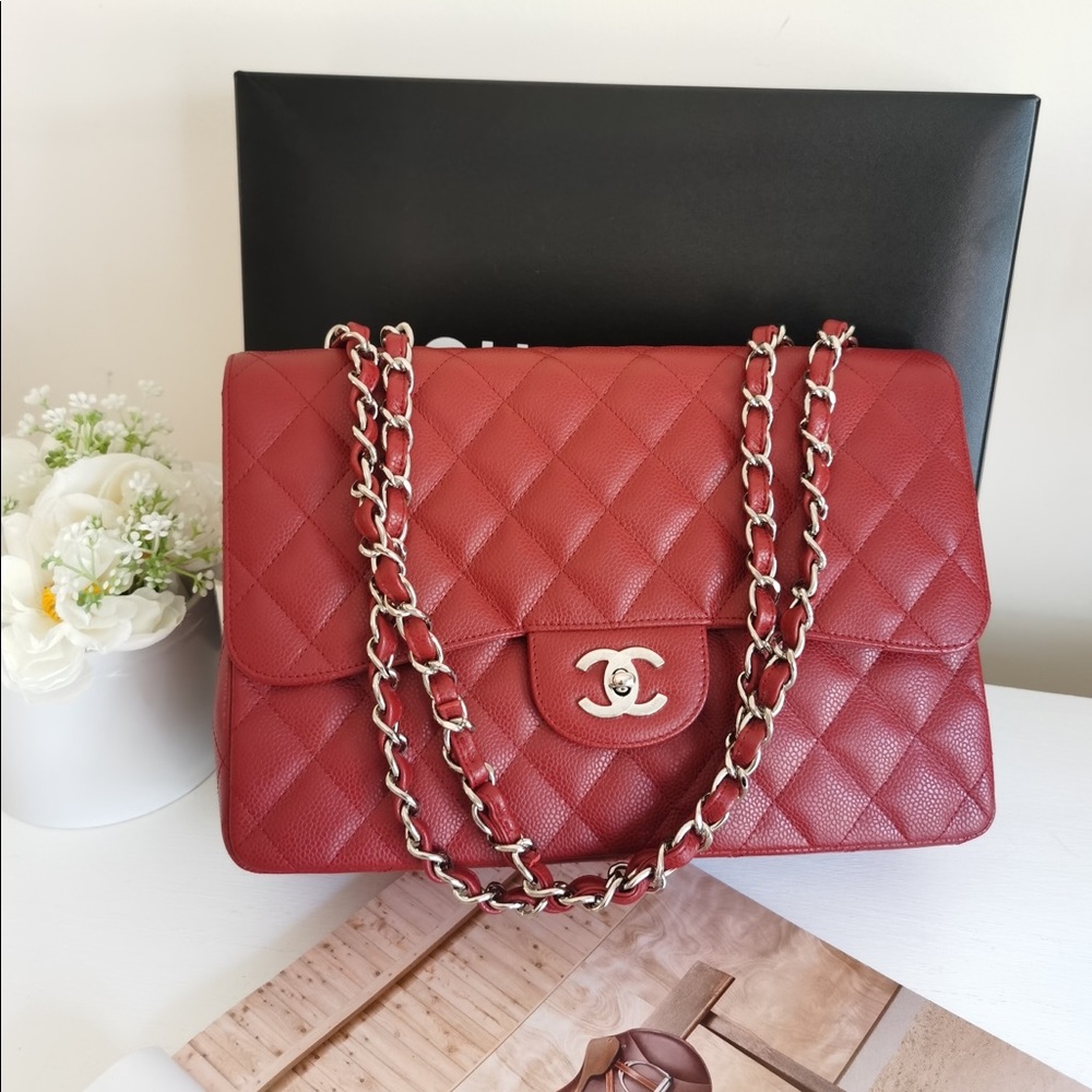 Chanel Single Flap Jumbo Caviar Red